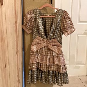 LoveshackFancy Metallic Gingham Dress